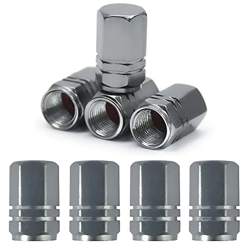 QISF 8 Pièces Capuchon de Valve Auto en Aluminium | Bouchons de Tige de Valve de Pneu | Capuchon de Valve Auto avec Joint | pour Voitures, SUV, Vélos, Camions, Motos (Gray) Cover