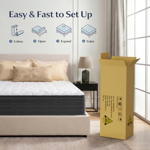 Image of Yaak Full Size Mattress 12 Inch - Cooling Hybrid Single Mattress in a Box for Back Pain Relief - Pocket Spring & Memory Foam | Fiberglass-Free, Medium Firm Feel, CertiPUR-US, 120 Nights Trial