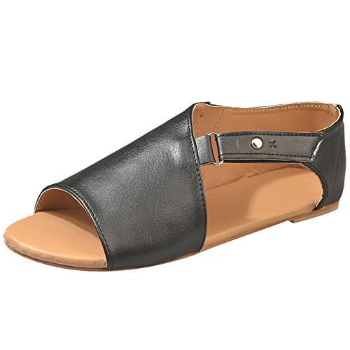 ZTFYKLIN Sandalias De Cuña Baja Para Mujer Zapatos Punta, Redondas Sólidas Mujer, Color Tacón A La, Planas Con Plataformas (Black, 40) Comodas Barefoot Cuñas Autenti Plantilla Gel Caminar 37