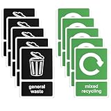 Contenu de l'emballage : vous recevrez 10 autocollants avec 5 autocollants de recyclage mixtes et 5 autocollants pour déchets généraux pour poubelles, fenêtres, portes et plus encore.