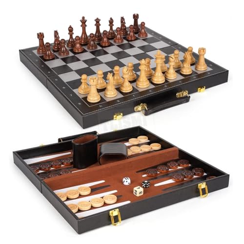 Image of Chess Checkers Backgammon 3 in 1 Board Games for Kids and Adults | Foldable Magnetic Portable Travel & Educational Indoor Activity Game Set | Suitable for Boys and Girls (15 Inches)