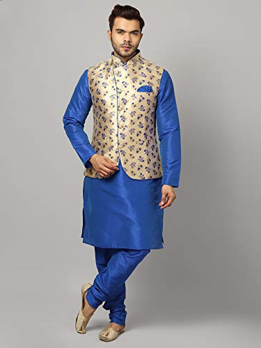 Image of Uri and MacKenzie Men's Silk Blend Kurta Churidar Pyjama with Stylish Nehru Jacket