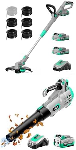 Litheli 20V Cordless Leaf Blower & 12 Inch String Trimmer Combo Kit, 2-in-1 Lawn Care Set with 2x2.0Ah & 1x4.0Ah Batteries, Fast Charger, Lightweight Design for Blowing, Trimming & Edging