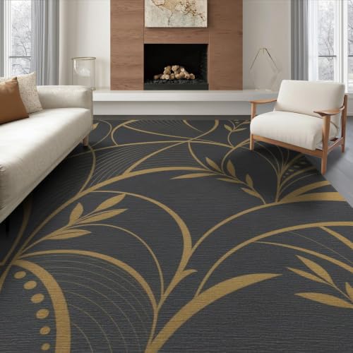 ODIKA 6'x9' Gold Navy Elegance Abstract Floral Modern Washable Area Rug