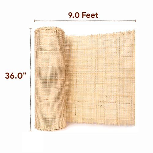 36" Width Square Rattan Cane Webbing Roll 9 Feet Fine Radio Net Mesh Pre Woven Open For Caning Projects Rattan Fabric Crafts Cane Weave Rattan Natural Material For Cabinet Chair Furniture (9 Feet) #TOP2