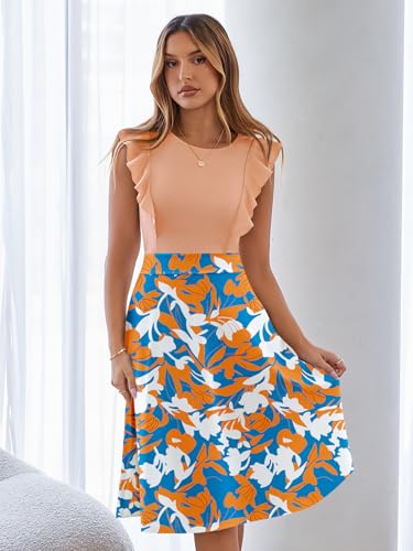 Image of YATHON Women's Vintage Ruffle Sleeve Floral A Line Cocktail Party Dresses