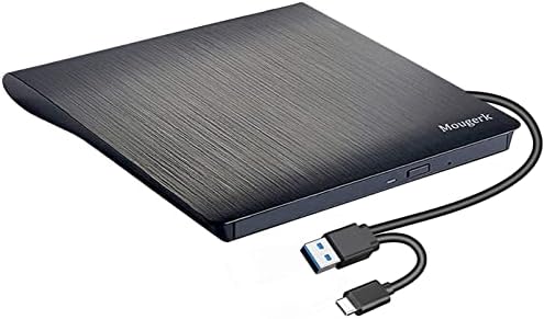 External DVD CD Drive, Mougerk USB 3.0 Type-C Ultra Slim Drives CD DVD RW Player/ DVD CD ROM Drive / Writer / Rewriter / USB CD Burner Compatible with Mac MacBook Pro, Laptops Desktops