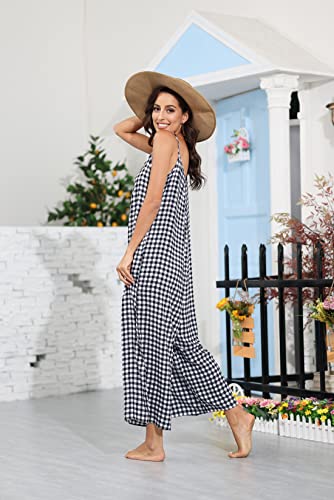 Image of BUENOS NINOS Women's V Neck Floral Maxi Dress Boho Printed Adjustable Spaghetti Strap Ethnic Beach Long Dress with Pockets
