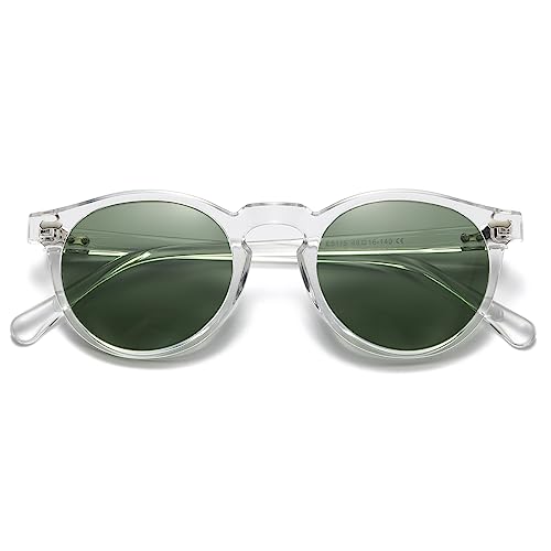 Image of Gleyemor Vintage Polarized Sunglasses for Men Round Sunglasses UV400 Protection Retro Hand-crafted Acetate Frame