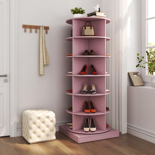 Image of HKLYRHIMO Rotating Storage Rack-American Design White-7-Tier Spinning Storage Rack,Free Standing 360 Revolving Shoe Organizer-for Bedroom,Livingroom,Hallway. (Pink,6-Tier with Base)