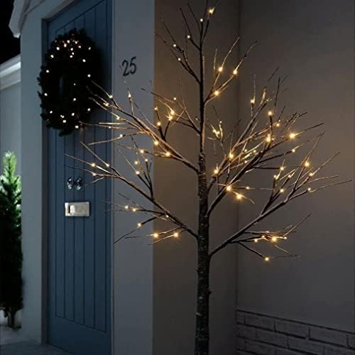 Celebright 6ft / 1.8m Christmas Twig Tree - Snowy Effect Brown Birch - Pre-Lit with 96 Warm White LEDs - Indoor / Outdoor Mains Adaptor with UK Plug