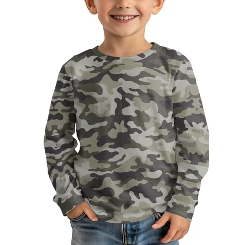 Boys' Long Sleeve Camo Print Tees Casual Round Neck Lightweight Soft Graphic Top Shirts 3-16T