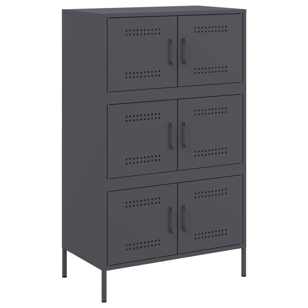 Armario robusto de acero de estilo industrial con 6 compartimentos para salón, color antracita y acero