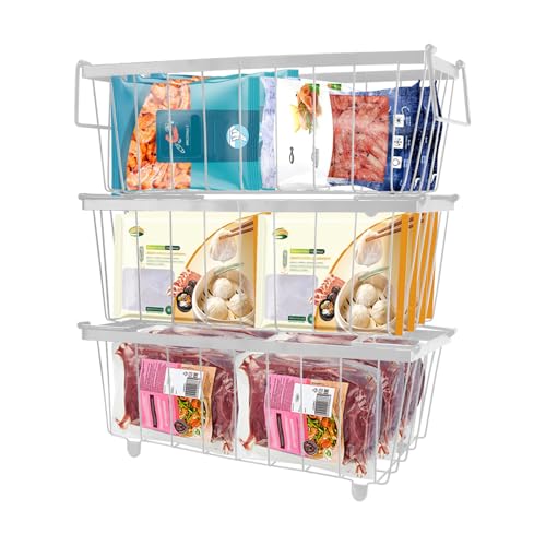 Cesta para Congelador, 3 Cestas Apilables Organizadores Arcon Congelador con Asas, Organizador Congelador, Cestas de...