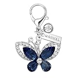 MONNEL MC609 Little Crystal Butterfly Lobster Clasp 3D Charm for Women with Velvet Bag (Dark Blue,1 Piece)