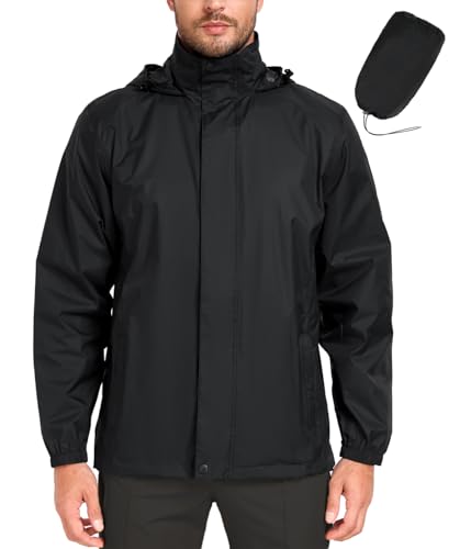 MANSDOUR Men's Packable Rain Jacket Waterproof Lightweight Windbreaker Cycling Golf Hiking Reflective Raincoat with Hood
