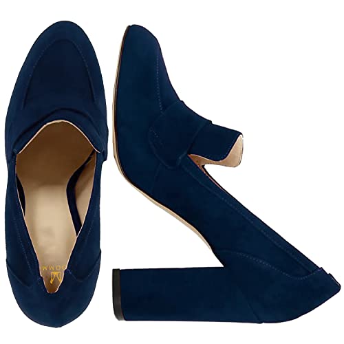 Image of MOOMMO Women Chunky Block Heel Pumps Round Closed Toe Slip On Oxford Loafers Shoes High Heels Snakeskin Work Pump Suede Loafer for Office Ladies Classic Formal Business Professional 4-13 M US