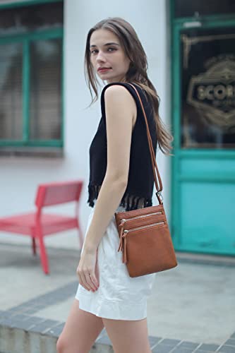 Image of befen Small Genuine Leather Crossbody Purses for Women Trendy Travel Shoulder Handbags with Multiple Zipper Pockets