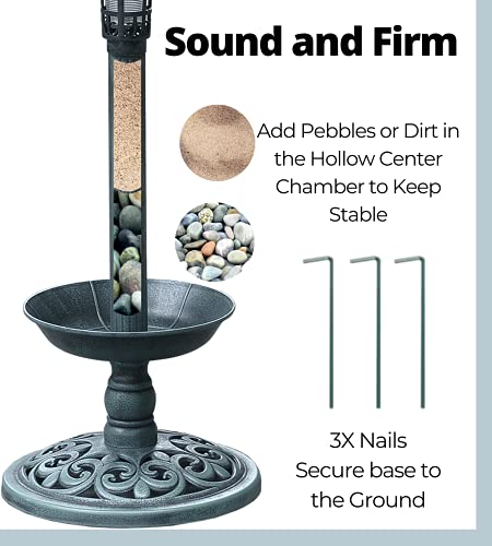 Btexpert Bb5170 Birdbath Vintage Green Solar Lighted Pedestal Bird Bath Garden Fountain Decoration Planter Accents #TOP4