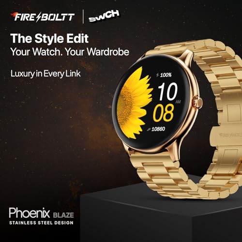 Image of Fire‑Boltt Phoenix Pro Round Smart Watch 1.39″ Display with Bluetooth Calling, AI Voice Assistant, SpO2 & Heart Rate Monitor, 120+ Sports Modes,IP67 Waterproof Metal Smart Watch for Men & Women - Gold