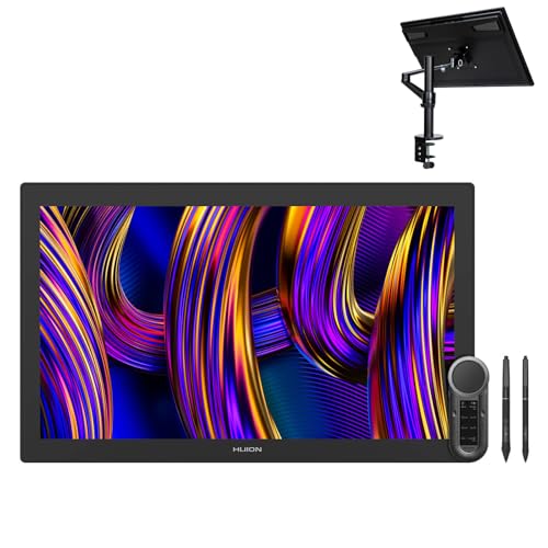 Tableta digitalizadora HUION KAMVAS Pro 27 (144 Hz) con pantalla 4K UHD, tecnología PenTech 4.0, vidrio Canvas Glass 3.0, 98 % Adobe RGB, multi-touch, con Keydial remoto y brazo para monitor miniatura 1