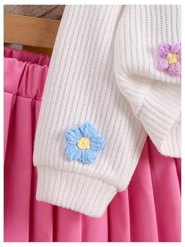 Image of WDIRARA Toddler Girl's 2 Piece Outfits 3D Flower Button Down Cardigan and Pleated Aline Skirts Set