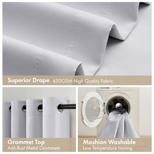 Image of MIULEE Greyish White 100% Blackout Curtains for Bedroom 40x84 Inch Long | 2 Thick Layers Thermal Insulated Window Curtains with Black Liner, Noise Reducing Grommet, Drapes for Living Room, 2 Panels