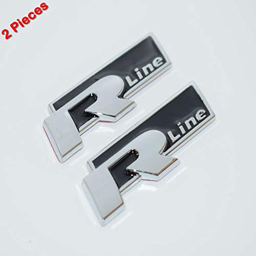 SAISDON- R Line Black Chrome Metal Badge Emblem Logo Fender Trunk Side Body Hood Chromed Decal Sticker 3D Car Auto Adhesive Replacement Truck Van Sports Diy Name Plate Swap [2 Pieces][2946BK]