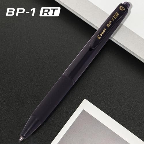 Image of Pilot BP-1 RT 0.7mm Fine Tip Ball Pen with Soft Rubber Grip | Black Ink, Pack of 12