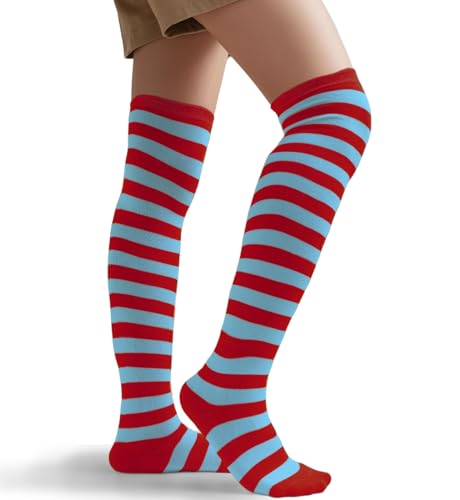 Image of Raylarnia Women's Extra Long Opaque Striped Over Knee High Stockings Socks