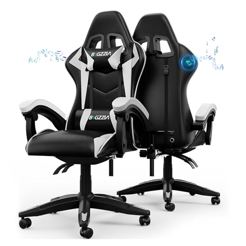 bigzzia Chaise Gaming avec Haut-Parleur Bluetooth, Fauteuil Gaming avec Soutien Lombaire, Fauteuil de Bureau réglable et pivotant avec Une capacité de Charge de 150 kg Adultes Enfants(Blanc)