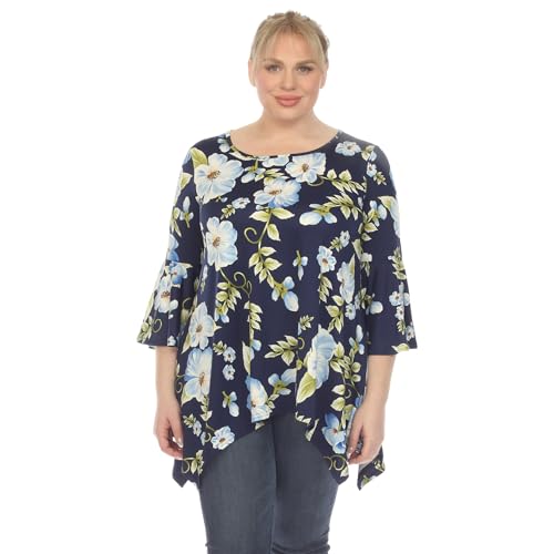 white mark Women's 3/4 Bell Sleeve Floral Tunic Top with