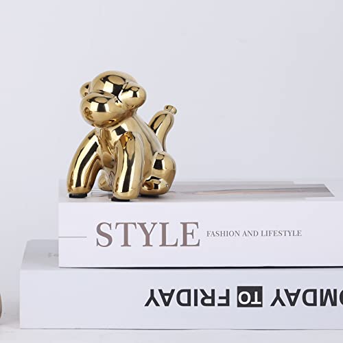 Monkey Statue And Figurines Decor Gold Home Décor Balloon Figurine Accent Small Ceramic Animal Statues Decor Handmade Sculpture Crafts For Office, Desktop, Living Room, Bookshelf Desktop Decor (Small) #TOP20
