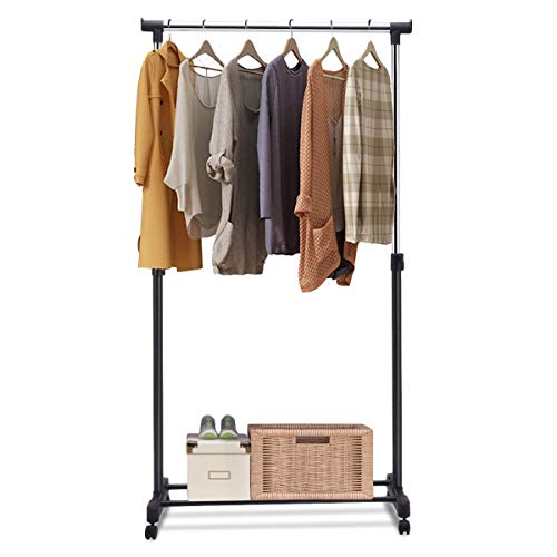 GOFLAME Garment Rack Adjustable Height Adjustable Clothing Hanging Rack with Wheels Additional Lower Rack for Extra Storage Portable and Heavy Duty Ideal for Balcony Bathroom