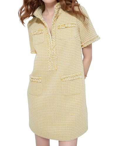 PEHMEA Women's Tweed Dress, Short Sleeve Straight Tube Mini Dress