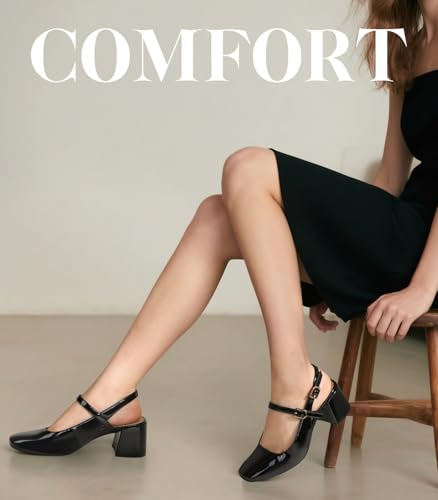 Ankis Mary Jane Chunky Low Heels Dress Shoes for Women Slingback Square Closed Toe Heels Wedding Party Pumps2