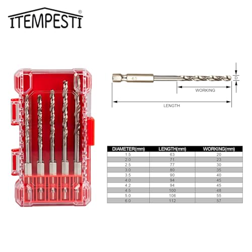ITEMPESTI HSS Drill Bit Set M35 Cobalt (1.5-6.0mm/10-Piece) for Stainless Steel, Hard Metals & Steel - Durable Metal Drills with Hex Shank in Storage Case 2 ITEMPESTI HSS Drill Bit Set M35 Cobalt (1.5-6.0mm/10-Piece) for Stainless Steel, Hard Metals & Steel - Durable Metal Drills with Hex Shank in Storage Case - Image 2