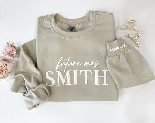 Up2ournecksinfabric Embossed Mrs Sweatshirt - Custom Mrs Sweatshirt - New Mrs - Future Mrs - Wedding Gift - Future Mrs. Gift - I Said Yes Sweater - Engagement Gift - Newly Engaged Sand4