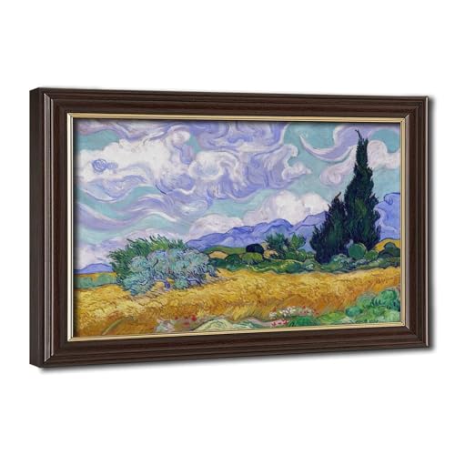 Impression sur toile Van Gogh Champ de blé avec cyprès cadre à suspendre 30,5x45,7 cm