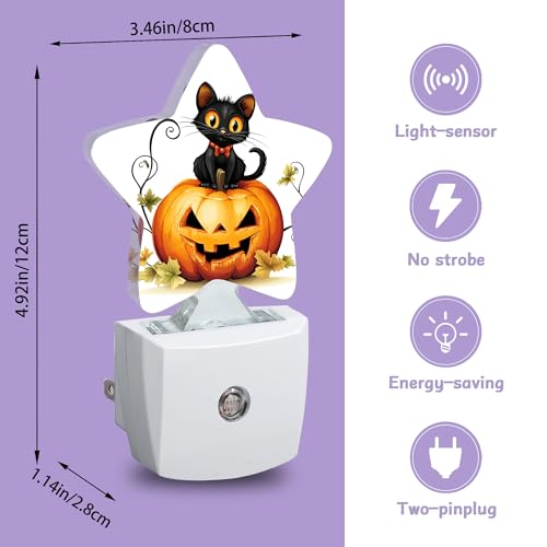 Image of Nightlight,Black Cat Decorative Night Lights Plug Into Wall,Halloween Pumpkin Night Light with Auto Sensor for Bedroom,Nursery,Hallway,Stairway,Gifts