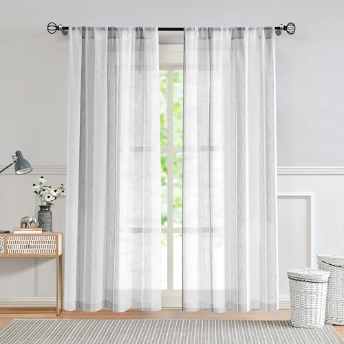 Central Park Gray and White Stripe Sheer Curtain with Rod Pocket 40"x84"x2