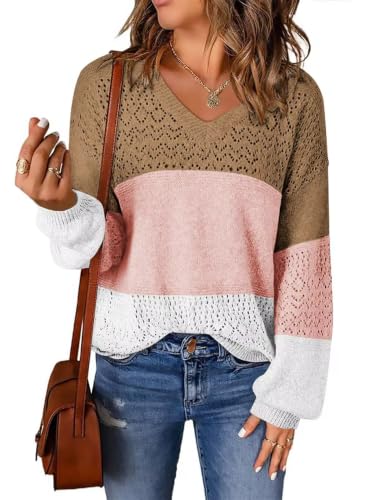 Image of JOCAFIYE Womens Sweaters Casual Long Sleeve V Neck Pullover Sweater Tops