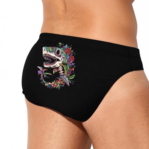Shark Sugar Skull Mexico Dia De Los Printed Swim Briefs for Men Sexy Bikini Swimwear Elastic Beach Trunks Bathing Suit4