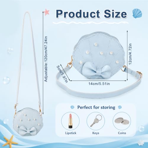 Image of PALAY Pearl Shell Sling Bag for Girls, Fashion Cute Hand Bag for Girls Shoulder Stylish Gifts Kids Age 3-8 Purse Cross Body Woman, Blue, 14x5x12cm