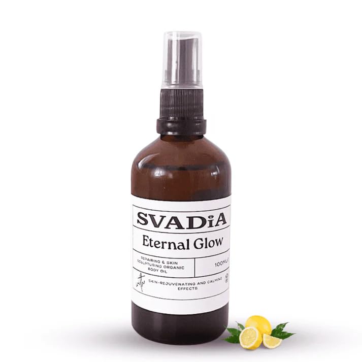 SVADiA Eternal Glow Organic Body Oil, 100 ml | Aceite Reparador, Reafirmante y Reductor de Celulitis con Árnica, Centella y Ginkgo | Aceite Corporal para una Piel Radiante