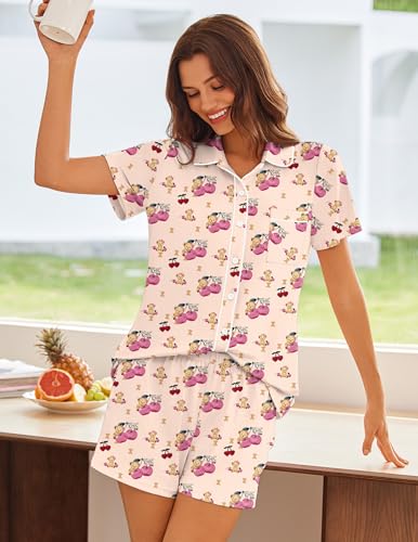Image of Ekouaer Womens Pajama Sets Button Down Lounge Set 2 Piece Loungewear Soft Sleepwear Short Sleeve Pjs with Pockets