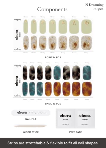 ohora Semi Cured Gel Nail Strips (N Dreaming) - Works with Any UV Nail Lamps, Salon-Quality, Long Lasting, Easy to Apply & Remove - Includes 2 Prep Pads, Nail File & Wooden Stick - Image 5