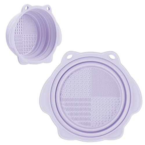 Makeup Brush Cleaner, Etercycle Foldable Silicone Brush Cleaner Bowl Srubber, Portable Washing Tools for Makeup Brush,Powder Puff,Sponge (Purple)