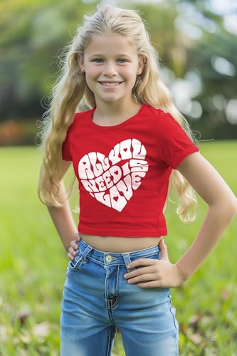 Girls Valentine T-Shirts Crop Tops Short Sleeve Shirts Little Kids Love Heart Graphic Tees2