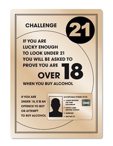 Challenge 21 Sign Gold A4 297 x 210mm Alcohol Law Sign Pub Bar Restaurant